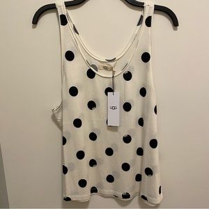 Brand New Ugg Large Pajama Top White w/ Black Dots Scoop Neck Tee